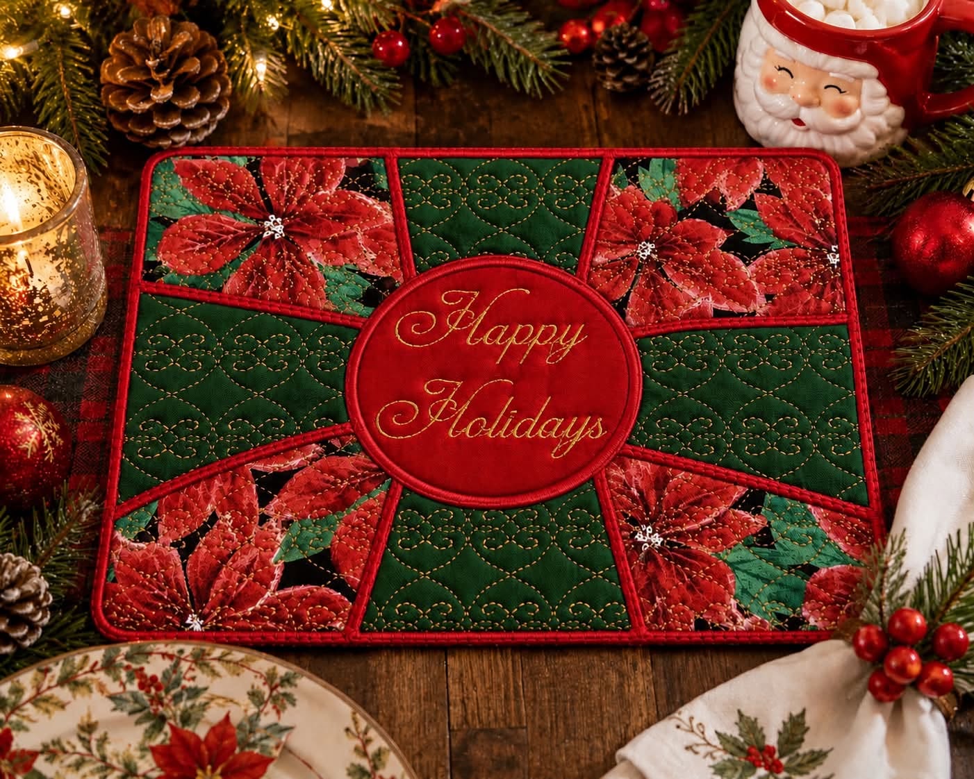 ITH PATCHWORK APPLIQUE MUG RUG PLAIN CENTER 5X7 